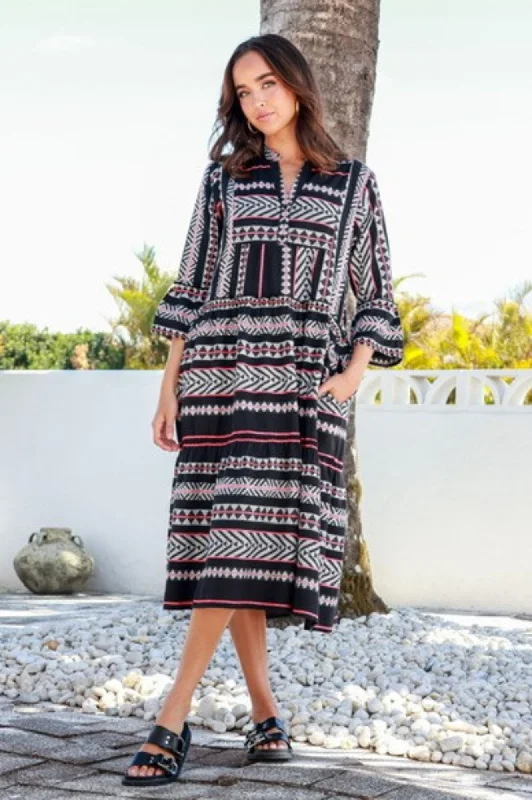 Mediterranean Dress - Blk/White/Pink