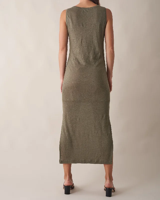 Aceline Linen Tank Dress - Khaki