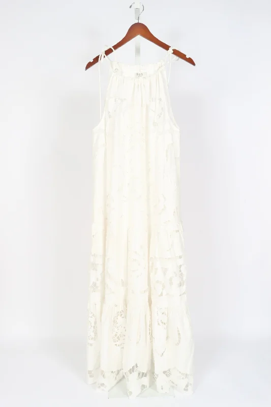 Edith Embroidered Halter Dress - White