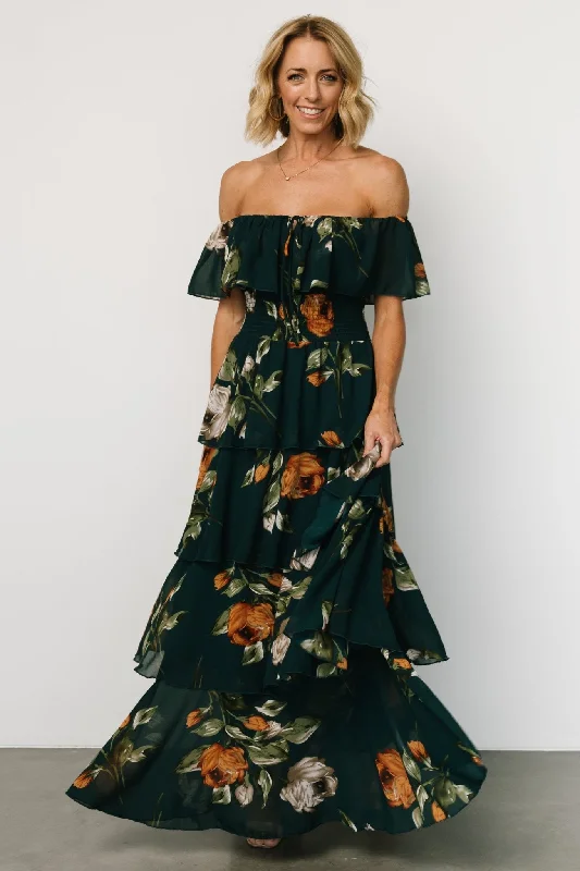 Carina Off Shoulder Maxi Dress | Deep Topaz Floral Sexy little black maxi dresses